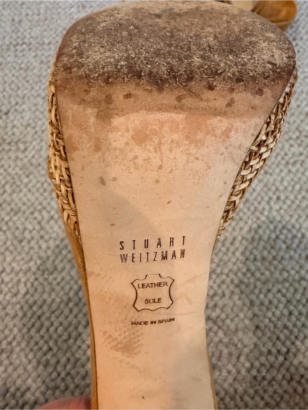 Stuart Weitzman Tan Suede Woven Platform Ankle-Tie Sandals - Picture 4 of 4